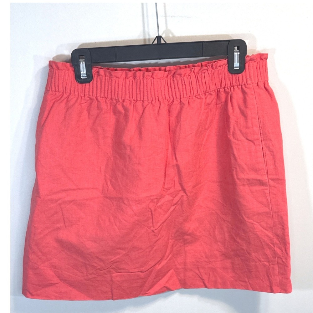 J.Crew Factory Coral Pink Linen Cotton Paperbag Waist Mini‎ Skirt Women's Size 8